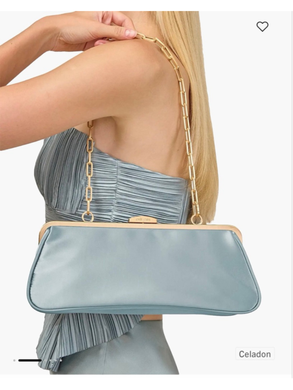 cult gaia Celadon Satin Frame Shoulder Bag with Gold Chain